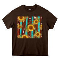 Chocolate Brown western sunflower cactus serape and cowhide Heavy Core Tee - Artiststas