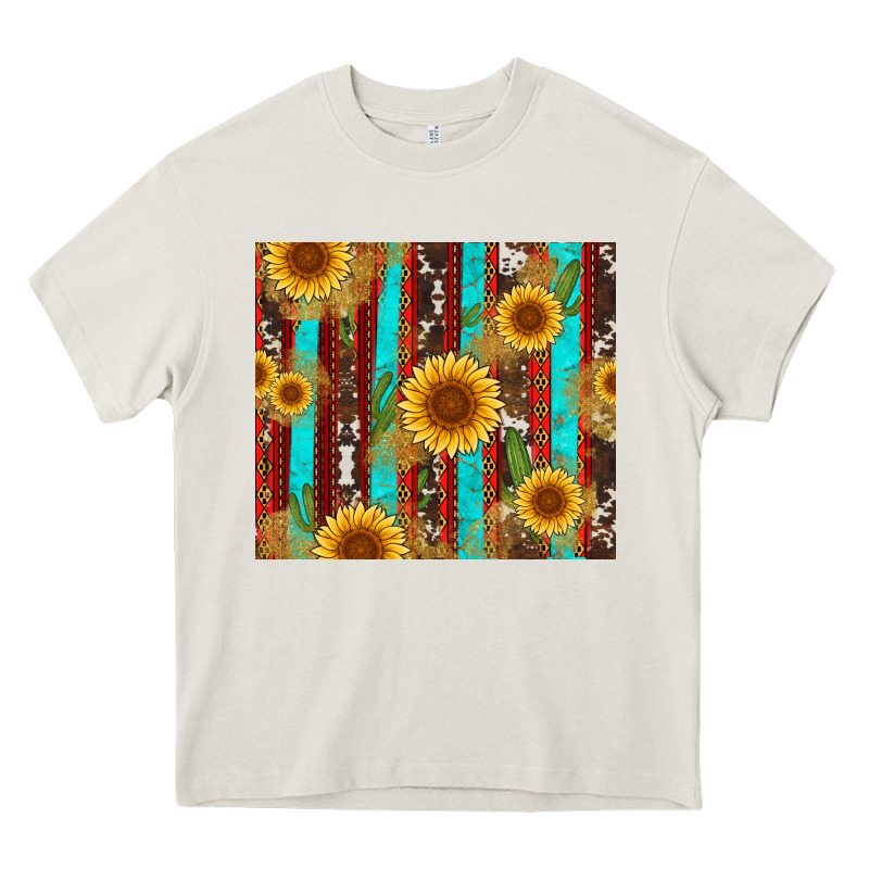 Western Sunflower Cactus Serape And Cowhide Heavy Core Tee by Artiststas | Teevron