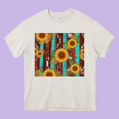 Western Sunflower Cactus Serape And Cowhide Heavy Core Tee Designed By Artiststas