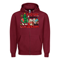 Burgundy rockin around the classroom Zipper Hoodie - MaliasSmallBusiness