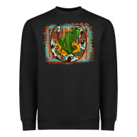 Black cactus sunflower cowhide horseshoe  background Heavyweight Sweatshirt - Artiststas