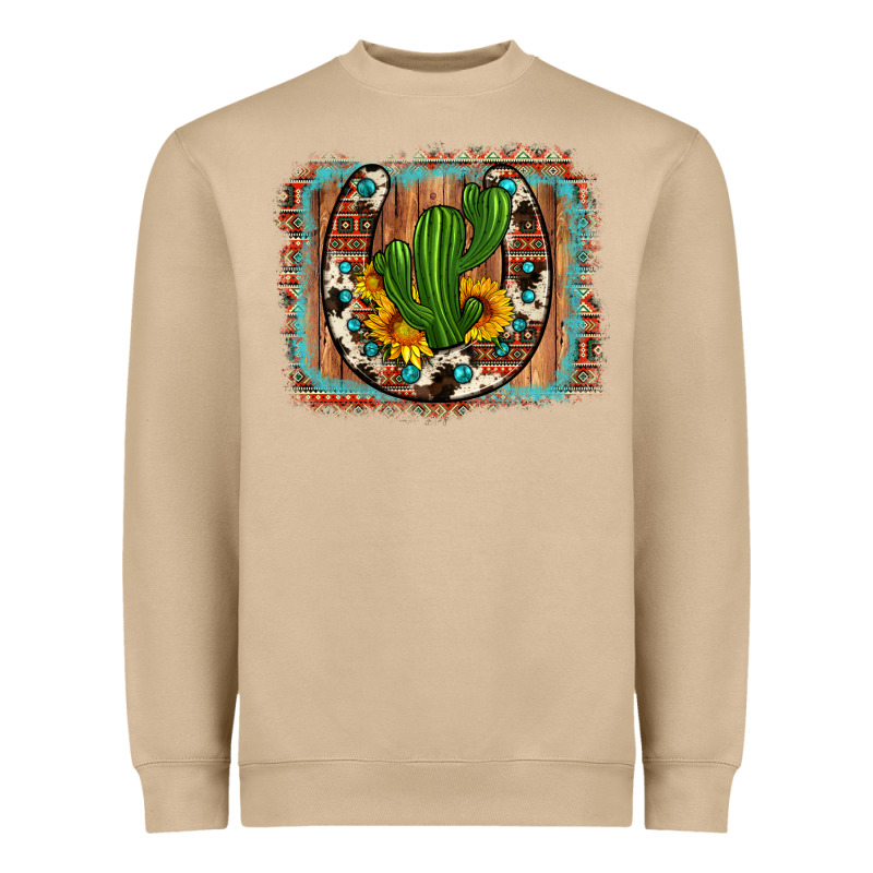 Cactus Sunflower Cowhide Horseshoe  Background Heavyweight Sweatshirt by Artiststas | Teevron