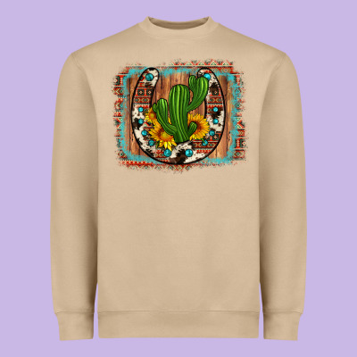 Cactus Sunflower Cowhide Horseshoe  Background Heavyweight Sweatshirt Designed By Artiststas