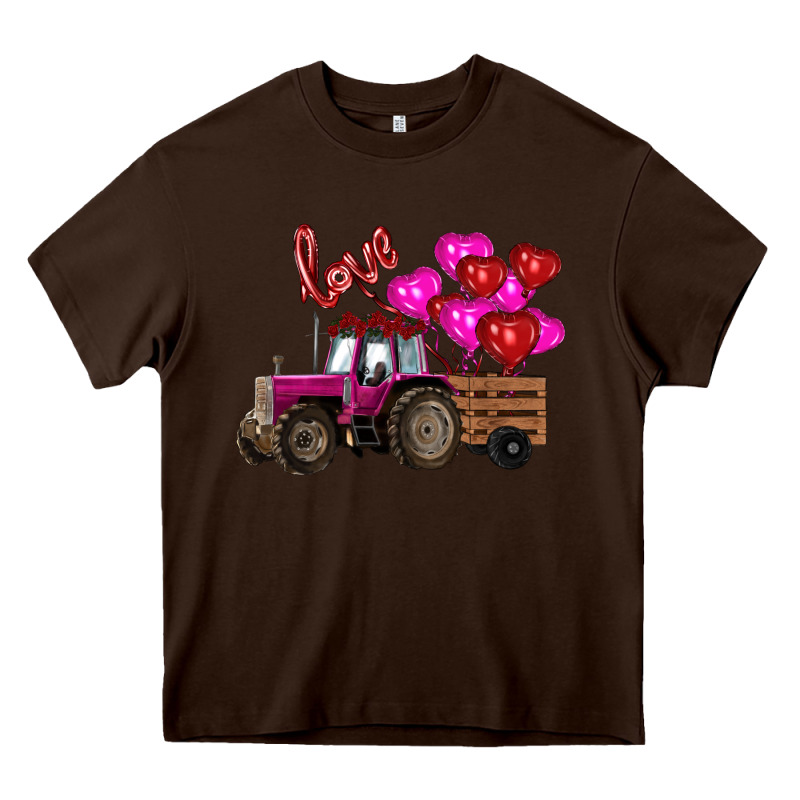 Valentine's Day Pink Tractor With Pin Heart Balloons Heavy Core Tee by RanaPortraitStore | Teevron