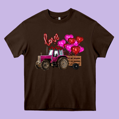 Valentine's Day Pink Tractor With Pin Heart Balloons Heavy Core Tee Designed By Ranaportraitstore