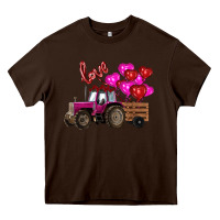 Chocolate Brown valentine's day pink tractor with pin heart balloons Heavy Core Tee - RanaPortraitStore