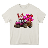 Cream valentine's day pink tractor with pin heart balloons Heavy Core Tee - RanaPortraitStore