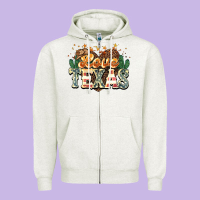 Love Texas Zipper Hoodie Designed By Nancycooperartshop
