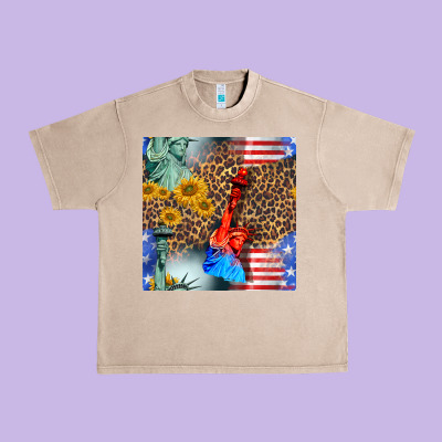 Statue Of Liberty American Flag Urban Heavy Tee Designed By Bundleandbundleshop