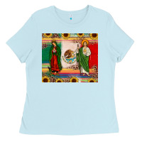 Baby Blue mexico flag our lady of guadalupe san judas sunflower Ladies Tee - JahusDesignShop