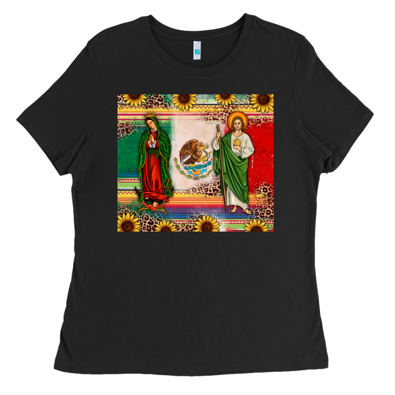 Mexico Flag Our Lady Of Guadalupe San Judas Sunflower Ladies Tee by JahusDesignShop | Teevron