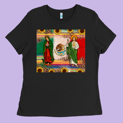 Mexico Flag Our Lady Of Guadalupe San Judas Sunflower Ladies Tee Designed By Jahusdesignshop