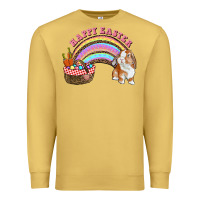 Antique Gold Happy Easter Bunny And Egg Basket Rainbow Premium Sweatshirt - RanaPortraitStore