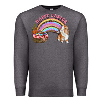 Charcoal Heather Happy Easter Bunny And Egg Basket Rainbow Premium Sweatshirt - RanaPortraitStore