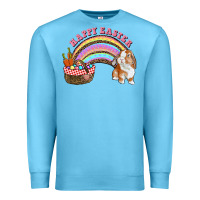 Ocean Blue Happy Easter Bunny And Egg Basket Rainbow Premium Sweatshirt - RanaPortraitStore