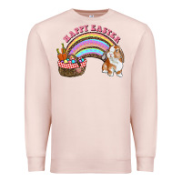 Pale Pink Happy Easter Bunny And Egg Basket Rainbow Premium Sweatshirt - RanaPortraitStore