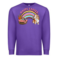 Purple Happy Easter Bunny And Egg Basket Rainbow Premium Sweatshirt - RanaPortraitStore