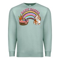 Seafoam Happy Easter Bunny And Egg Basket Rainbow Premium Sweatshirt - RanaPortraitStore