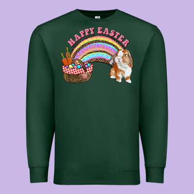 Happy Easter Bunny And Egg Basket Rainbow Premium Sweatshirt Designed By Ranaportraitstore