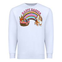 White Happy Easter Bunny And Egg Basket Rainbow Premium Sweatshirt - RanaPortraitStore