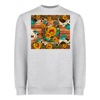Heather Grey sunflower gemstone leopard cowhide horseshoe Heavyweight Sweatshirt - Artiststas