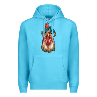 Ocean Blue chicken with bandana and leopard Premium Hoodie - texasbilliewilder