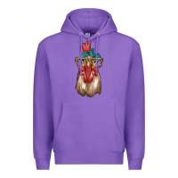 Purple chicken with bandana and leopard Premium Hoodie - texasbilliewilder