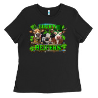 Black St Patricks Day Lucky Heifers Ladies Tee - RanaPortraitStore