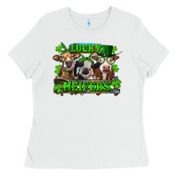 White St Patricks Day Lucky Heifers Ladies Tee - RanaPortraitStore