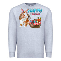Heather Grey Happy Easter Bunny And Egg Basket Premium Sweatshirt - RanaPortraitStore