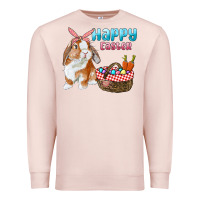 Pale Pink Happy Easter Bunny And Egg Basket Premium Sweatshirt - RanaPortraitStore