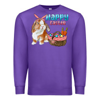 Purple Happy Easter Bunny And Egg Basket Premium Sweatshirt - RanaPortraitStore