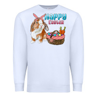 White Happy Easter Bunny And Egg Basket Premium Sweatshirt - RanaPortraitStore