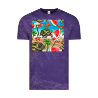 Cloud Purple tortoise watermelon beach seamless pattern Vintage Tee - BundleAndBundleShop