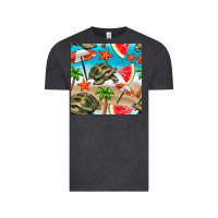 Vintage Black tortoise watermelon beach seamless pattern Vintage Tee - BundleAndBundleShop