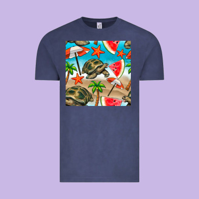 Tortoise Watermelon Beach Seamless Pattern Vintage Tee Designed By Bundleandbundleshop