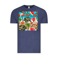 Vintage Denim tortoise watermelon beach seamless pattern Vintage Tee - BundleAndBundleShop