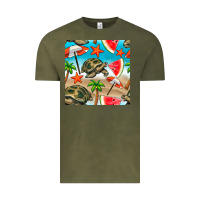 Vintage Olive tortoise watermelon beach seamless pattern Vintage Tee - BundleAndBundleShop