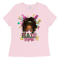 Bubblegum Pink afro locs hair stylist messy bun tbw Ladies Tee - texasbilliewilder