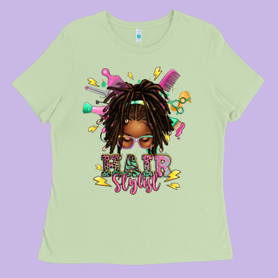 Ladies Tee afro locs hair stylist messy bun tbw
