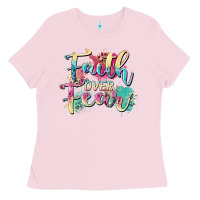 Bubblegum Pink faith over fear Ladies Tee - Zillion Design Studio