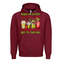 Burgundy christmas characters coffee cups Zipper Hoodie - MaliasSmallBusiness