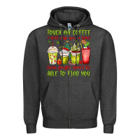 Charcoal Heather christmas characters coffee cups Zipper Hoodie - MaliasSmallBusiness