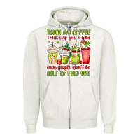 Oatmeal Heather christmas characters coffee cups Zipper Hoodie - MaliasSmallBusiness