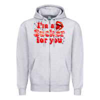 Heather Grey im a sucker for you valentines the day Zipper Hoodie - NancyCooperArtShop