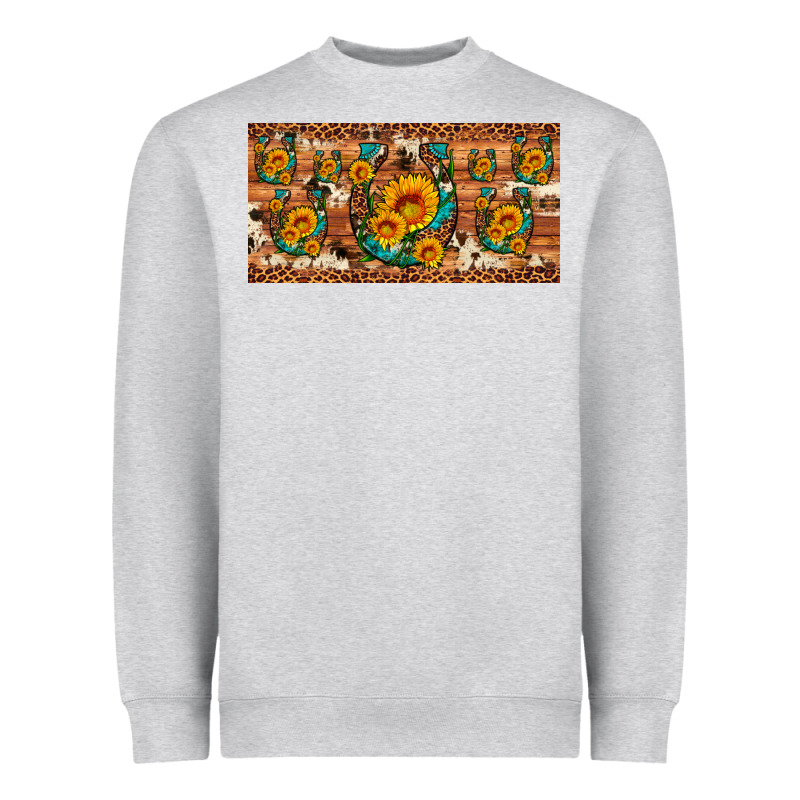 Sunflower Gemstone Leopard Cowhide Horseshoe License Plate Heavyweight Sweatshirt by Artiststas | Teevron