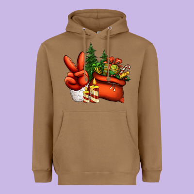 Christmas Santa Claus Peace Hand Heavyweight Hoodie Designed By Jasminsmagicworld
