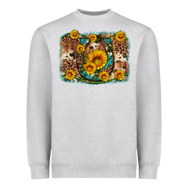 Sunflower Gemstone Leopard Cowhide Horseshoe Background Heavyweight Sweatshirt by Artiststas | Teevron