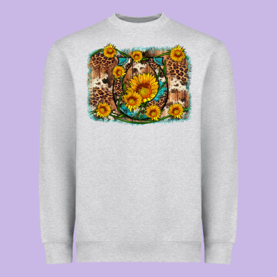 Sunflower Gemstone Leopard Cowhide Horseshoe Background Heavyweight Sweatshirt Designed By Artiststas