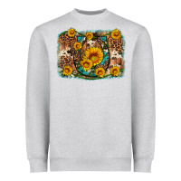 Heather Grey sunflower gemstone leopard cowhide horseshoe background Heavyweight Sweatshirt - Artiststas